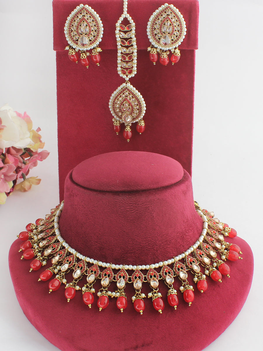 Priyanshi Necklace Set-Red