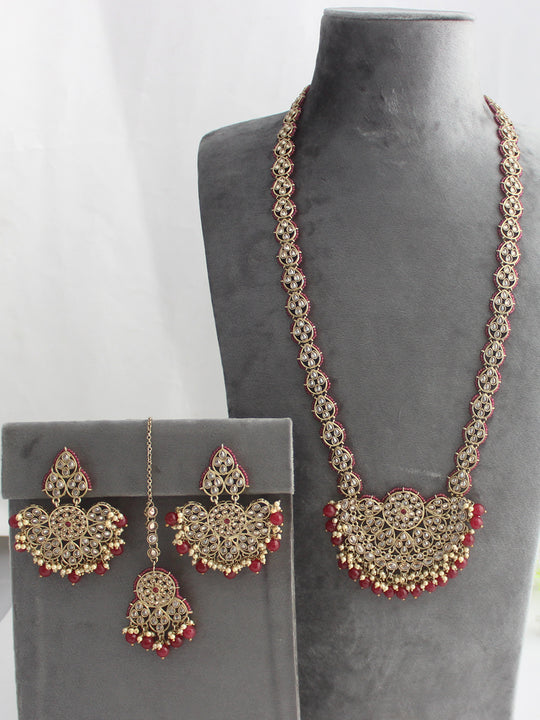 Shaira Long Necklace Set-Maroon