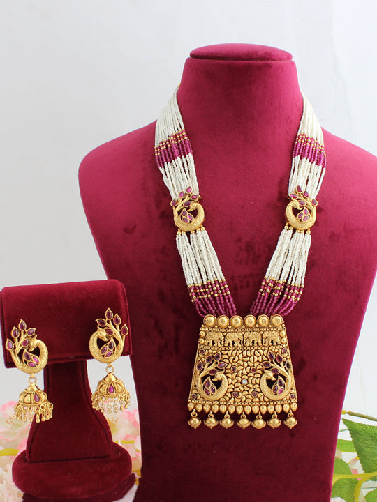 Aadhaya Pendant Necklace Set-Ruby