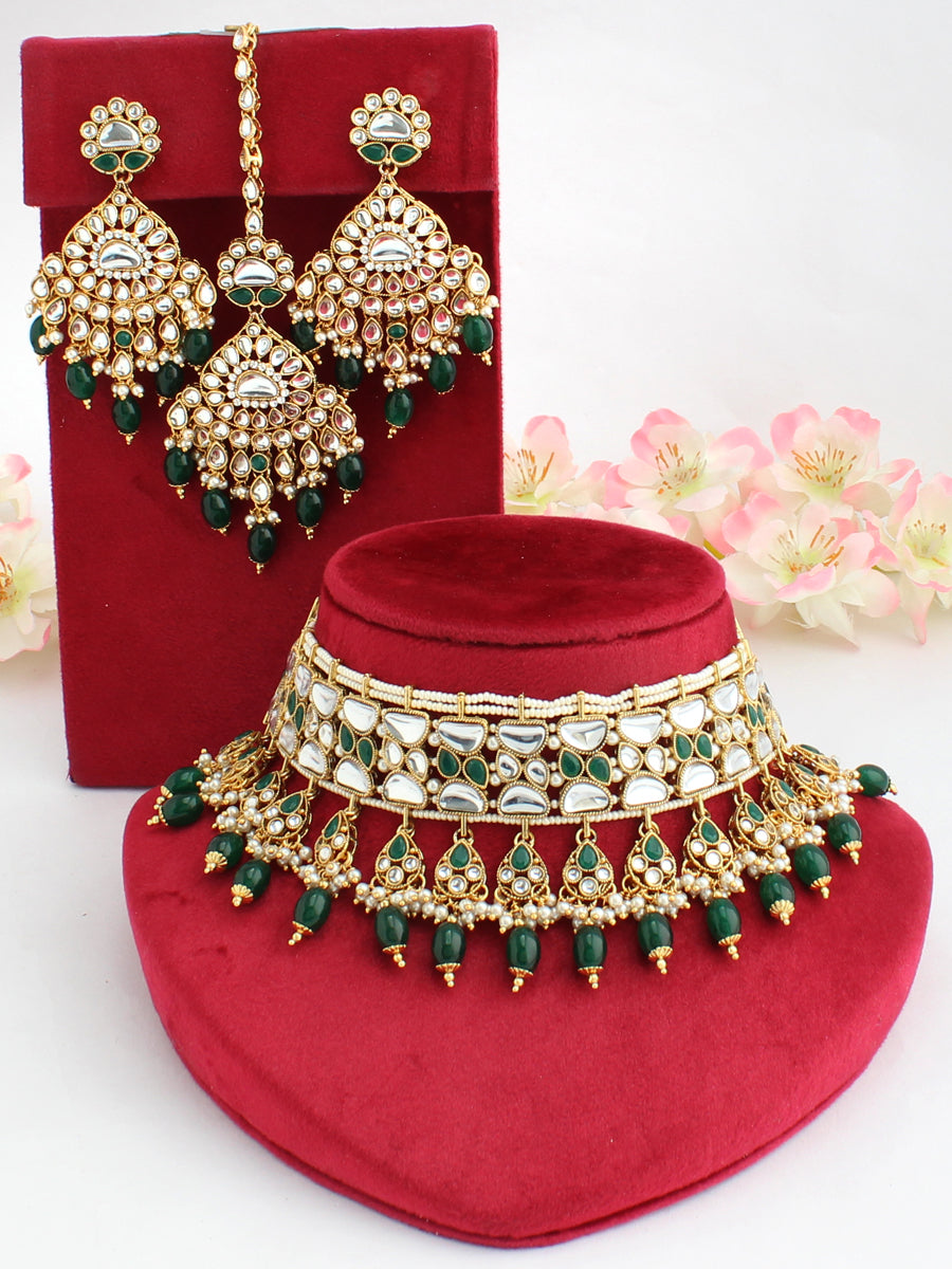 Hania Choker Necklace Set-Green