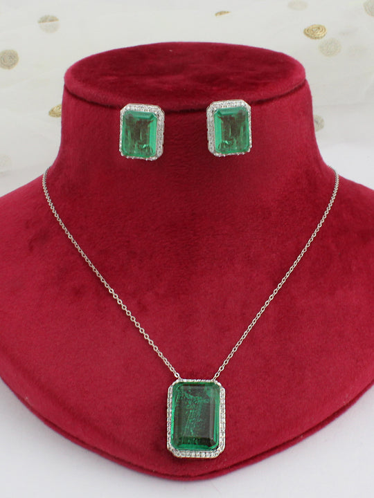 Sheena Pendant Chain Necklace Set-Green