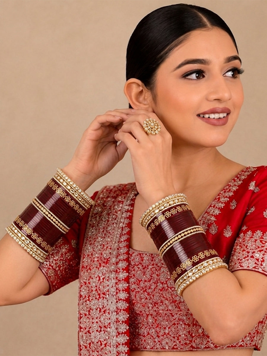Ritavi Bridal Choora Bangle Set-Dark Maroon