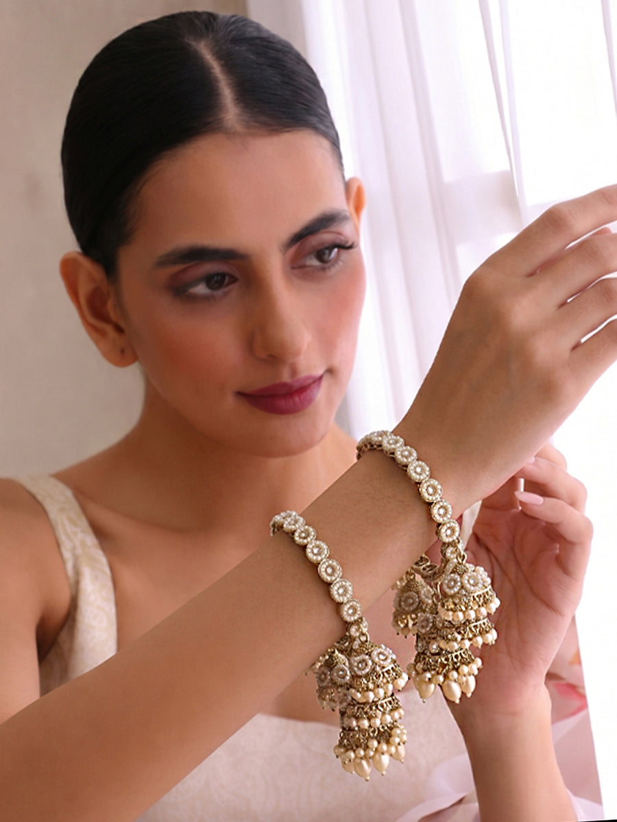 Navdha Jhumki Bangle Set-Gold