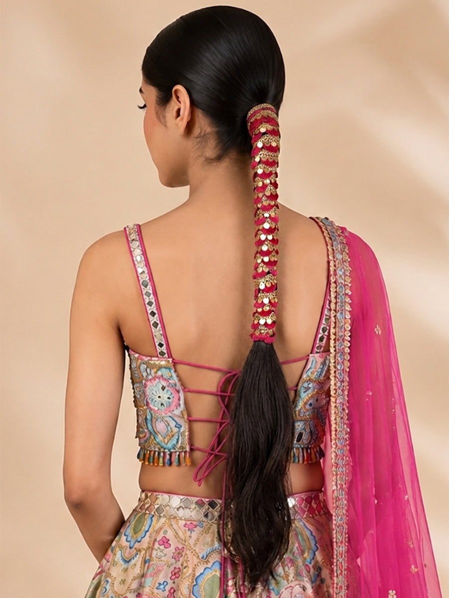 Aarchi Sequin Decorative Hair Plait Lace-Hot Pink