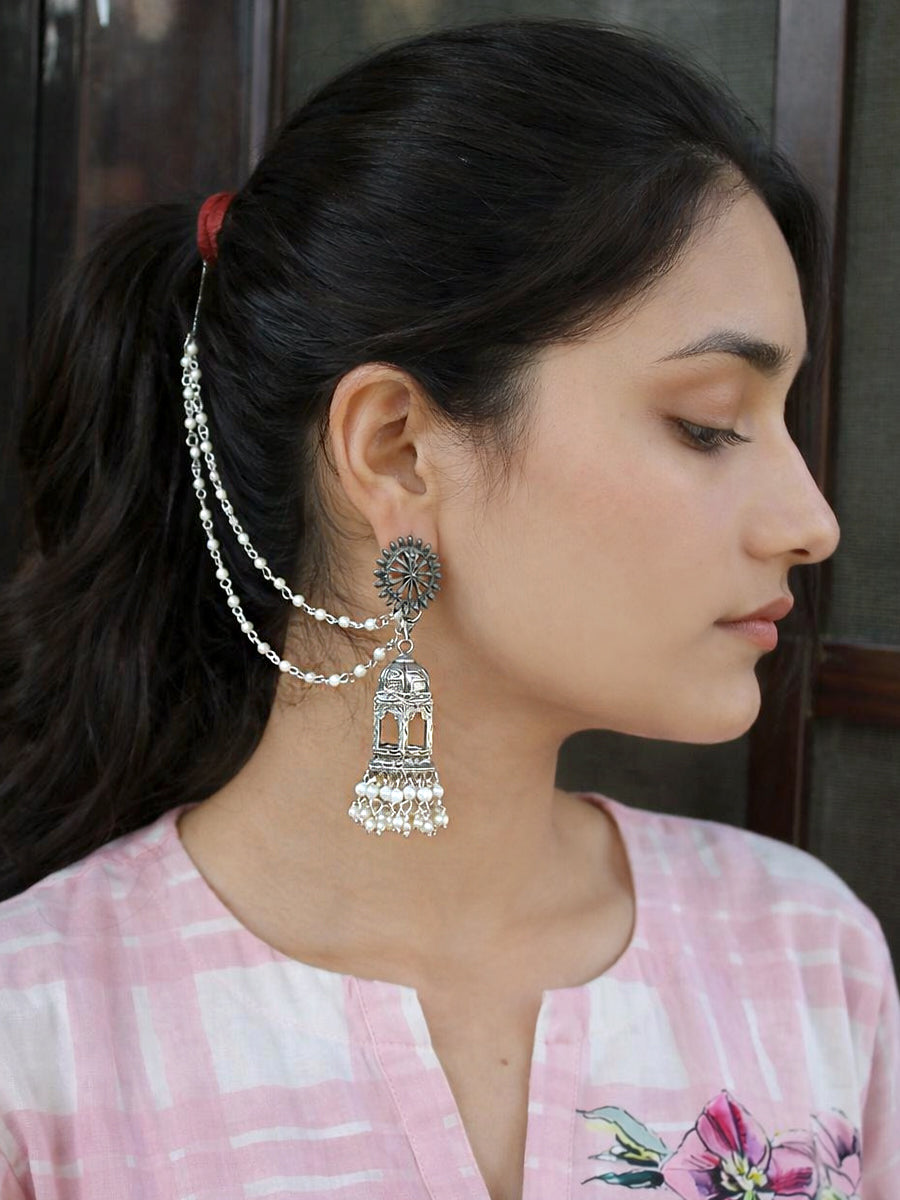 Bhumi Jhumka Earrings With Ear Chain