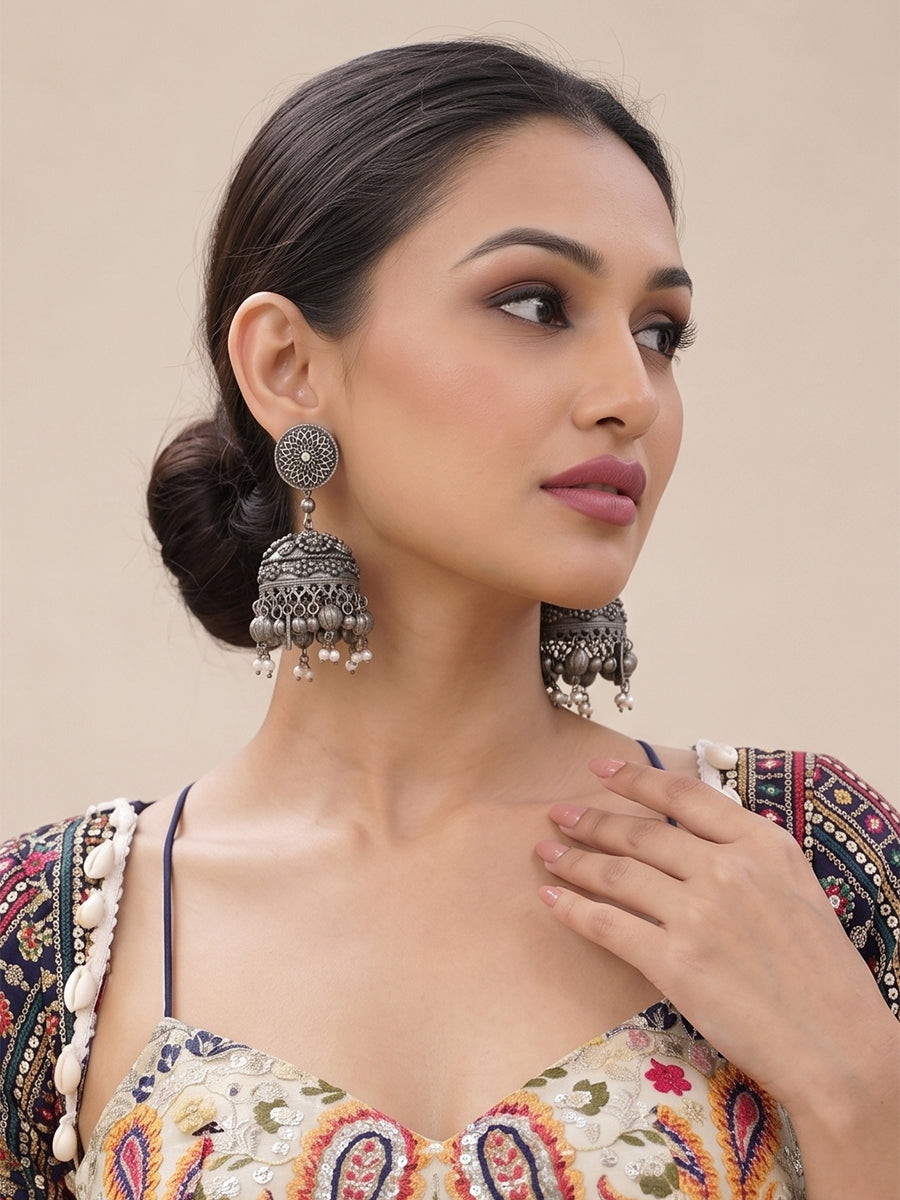 Maithili Jhumka Earrings-Antique Silver