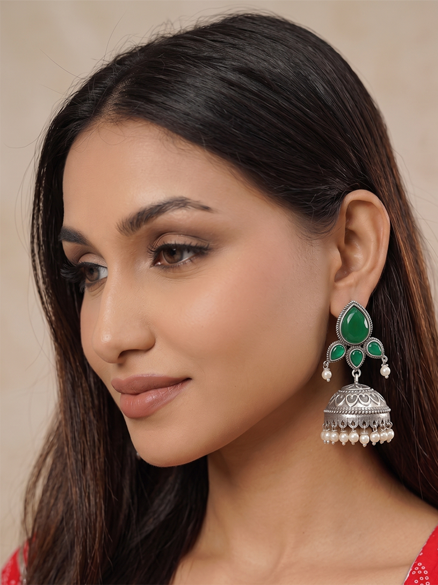 Navika Jhumki Earrings - Green