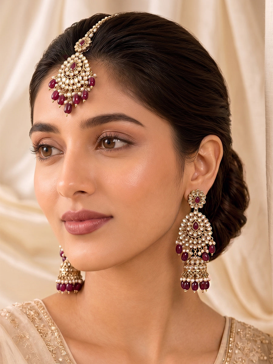 Ezzah Earrings & Tikka-Purple