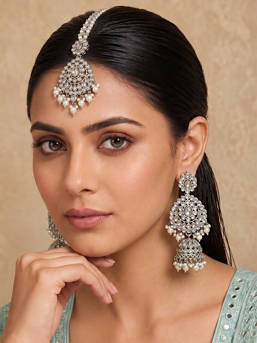 Ezzah Earrings & Tikka-Silver
