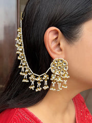 Shloka Stud Earrings With Ear chain-White
