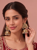 Kashifa Jadau Jhumki Earrings - pink \ Green