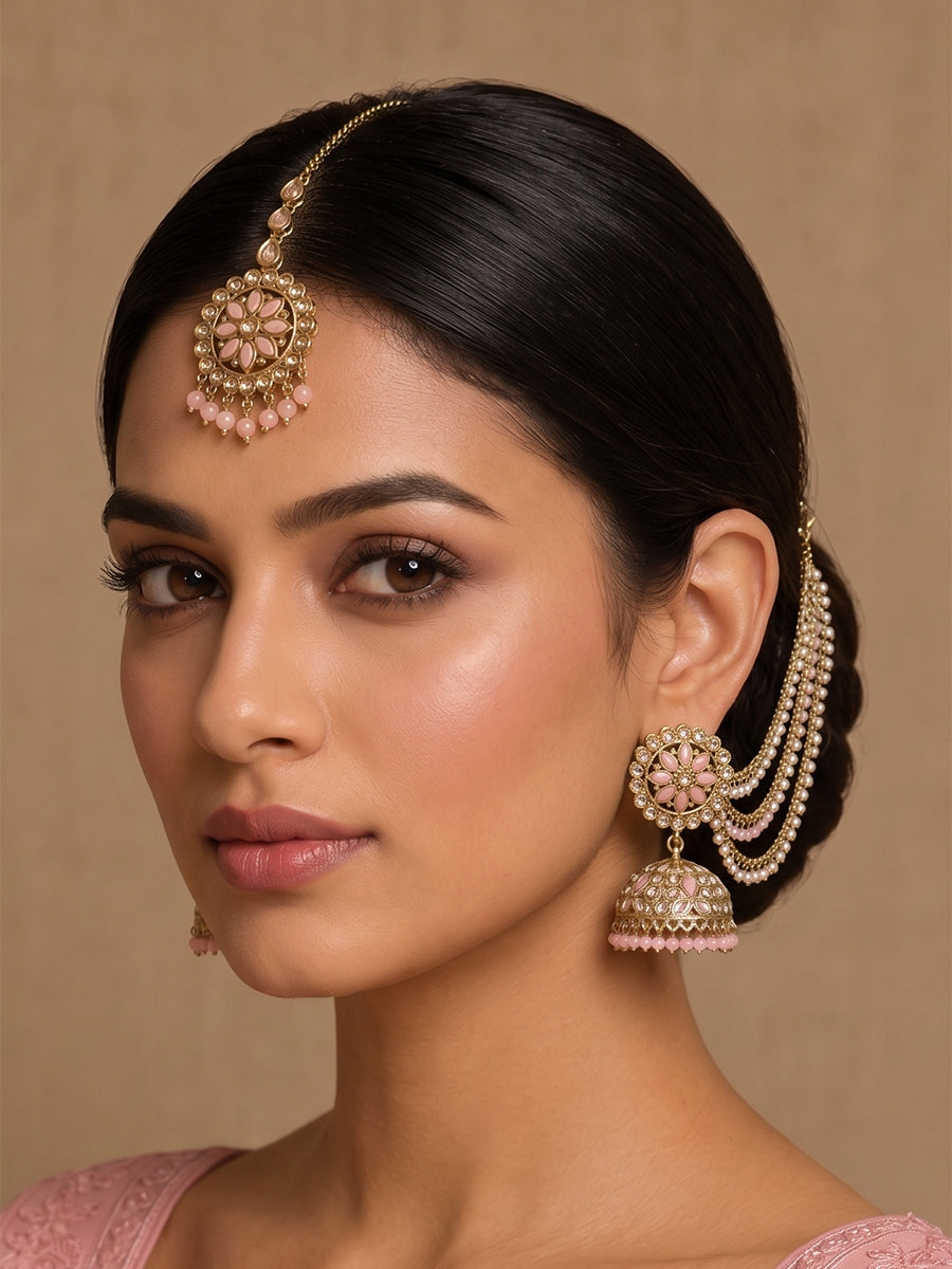 Shiza Jhumki Earrings with Earchain & Tikka