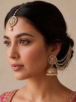 Shiza Jhumki Earrings with Earchain & Tikka - Gold