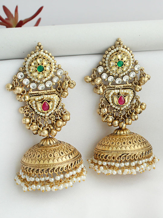 Saanjh Jhumka / Jhumki Earrings-Pink / Green