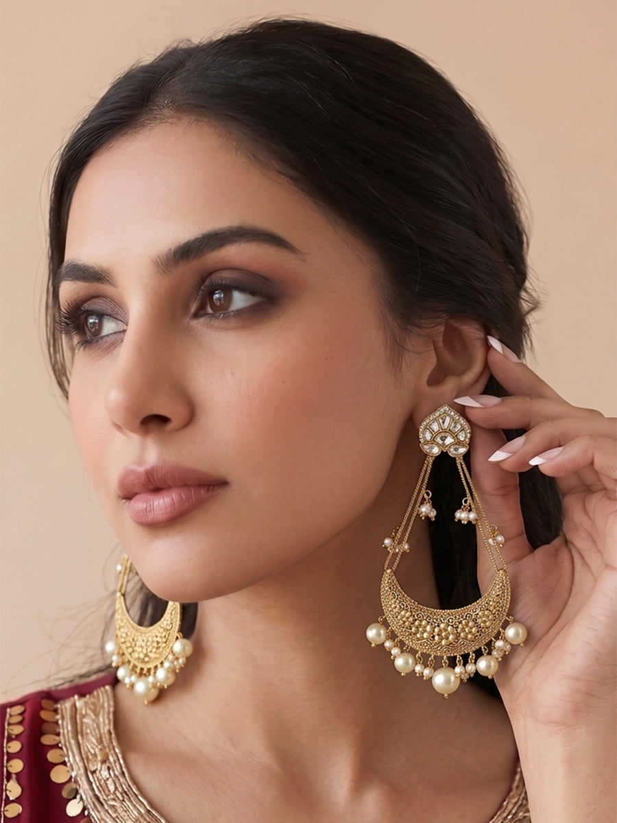 Pravya Long Earrings-Gold