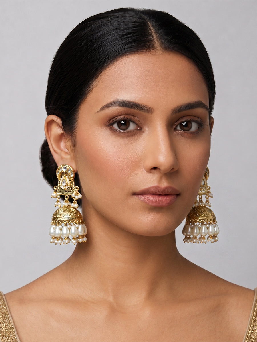 Anika Jhumka / Jhumki Earrings-White