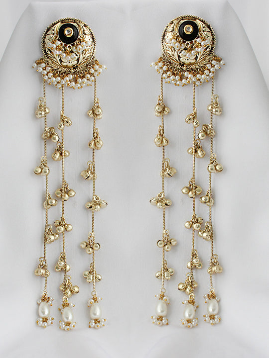Harika Kashmiri Long Earrings-Black