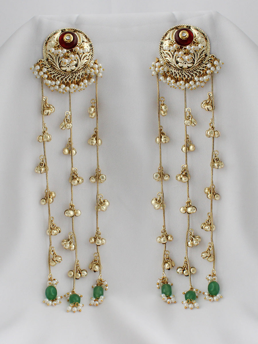 Harika Kashmiri Long Earrings-Maroon