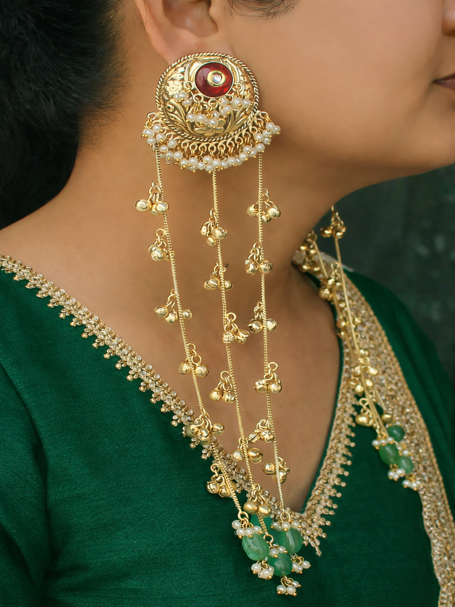 Harika Kashmiri Long Earrings-Maroon