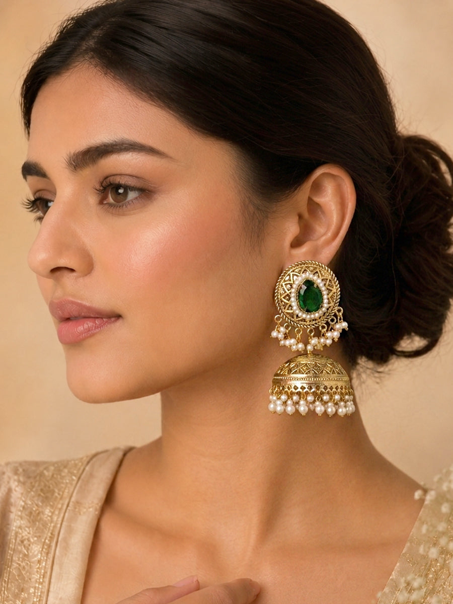 Chitrakshi Jhumka / Jhumki Earrings-Green