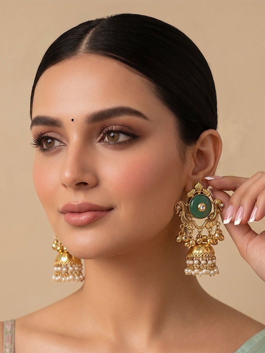 Maitri Jhumki Earrings-Mint Green