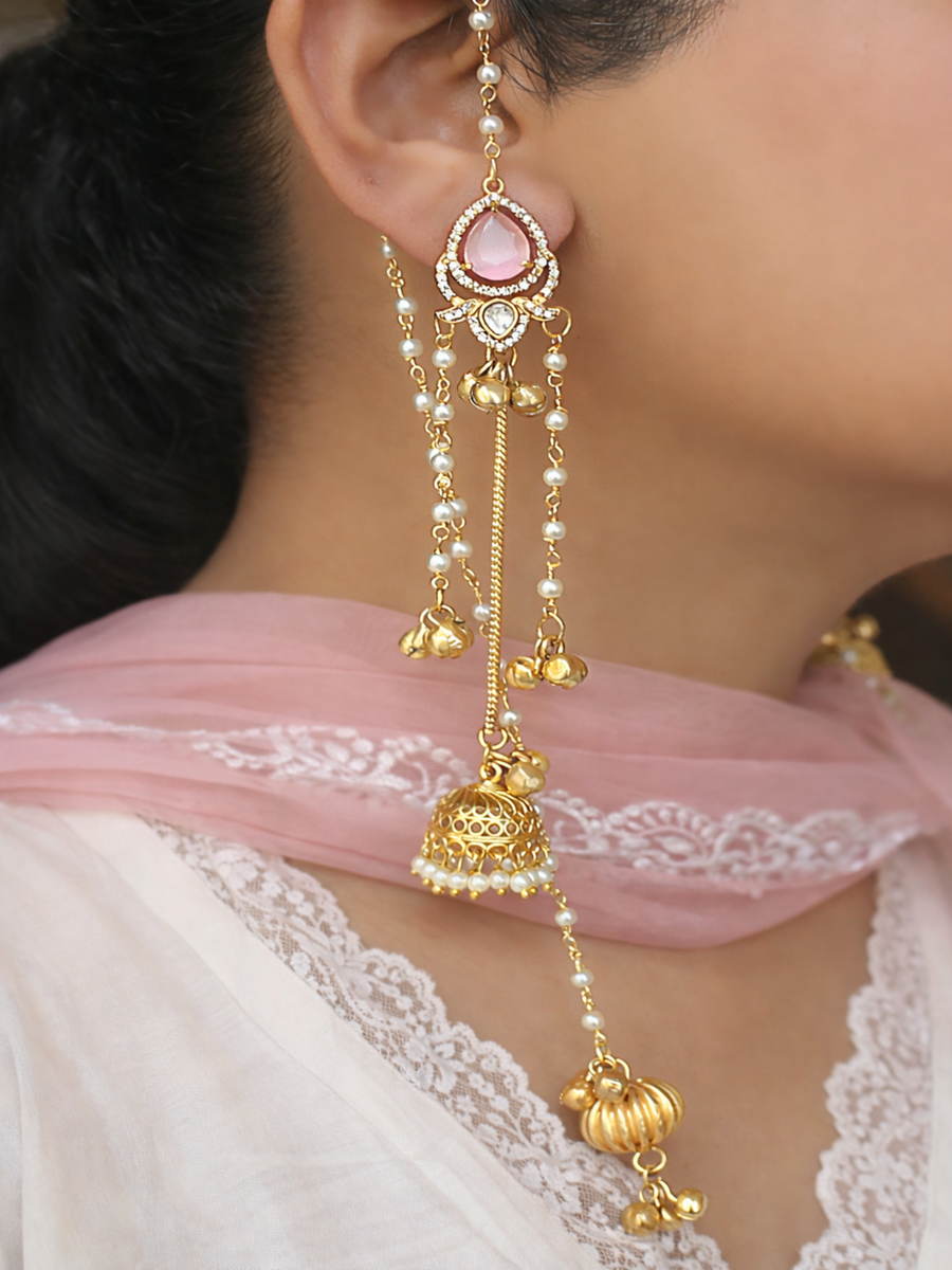 Amaya Long Jhumki Earrings-Pastel Pink