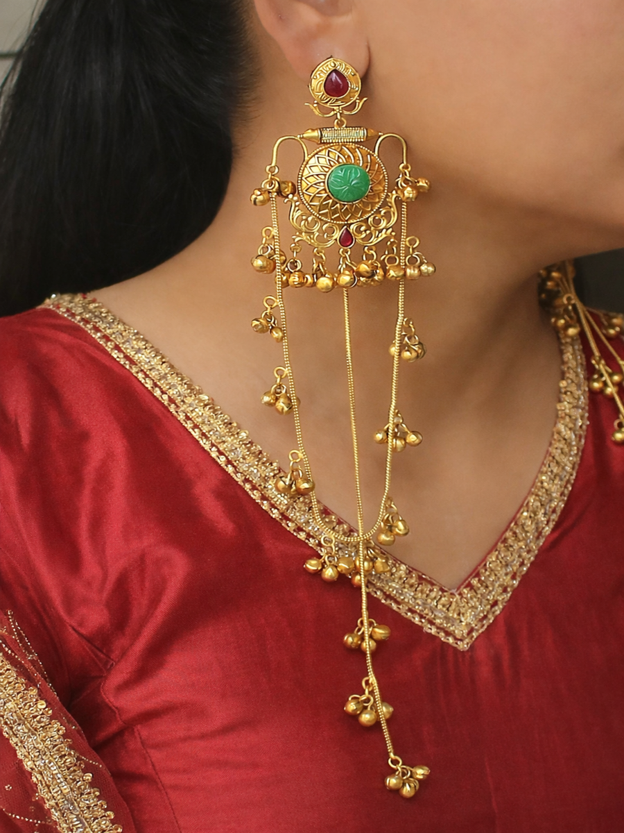 Prakshi Long Earrings - Green
