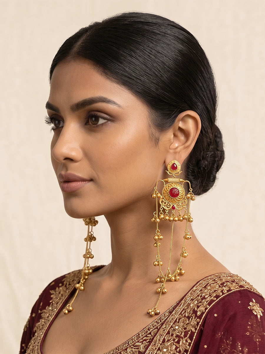 Prakshi Long Earrings-Maroon