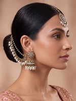 Ivana Mirror Jhumki Earrings Tikka With Ear Chain-Gold