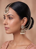 Nirvi Mirror Earrings Tikka With Ear Chain-Antique Gold