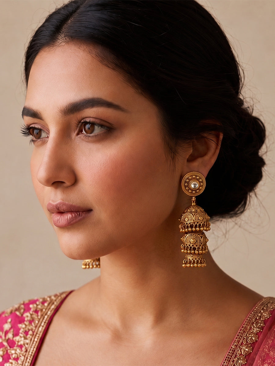 Umika Jhumki Earrings-Gold
