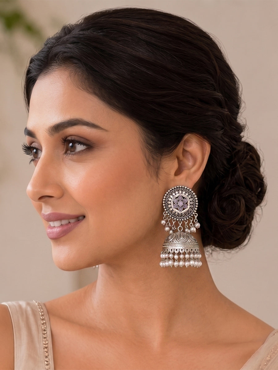 Pranjal Jhumki Earrings-Pastel Pink