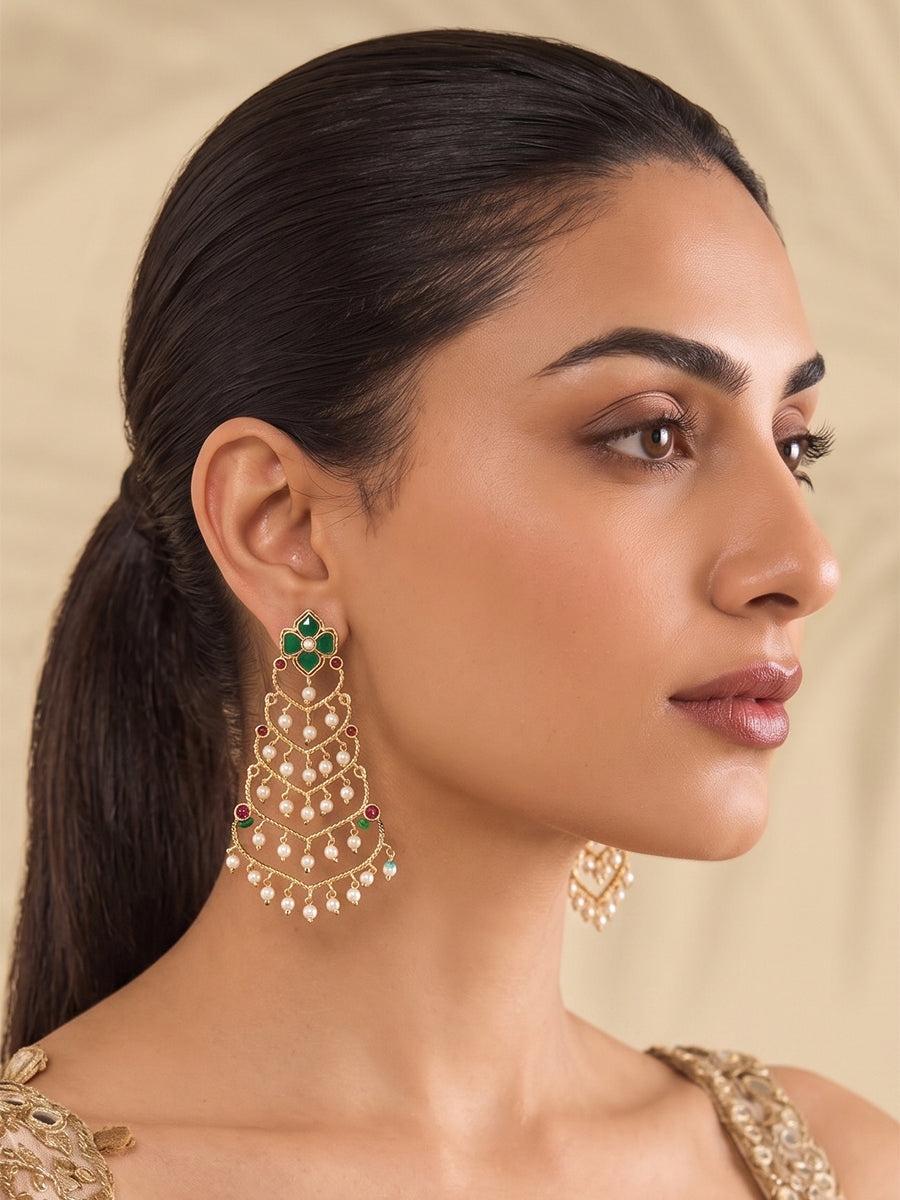 Kanvi Long Earrings-Green