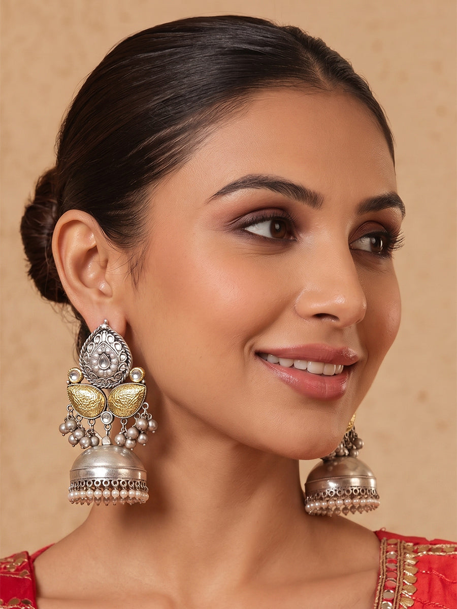 Sarika Jhumki Earrings-Silver