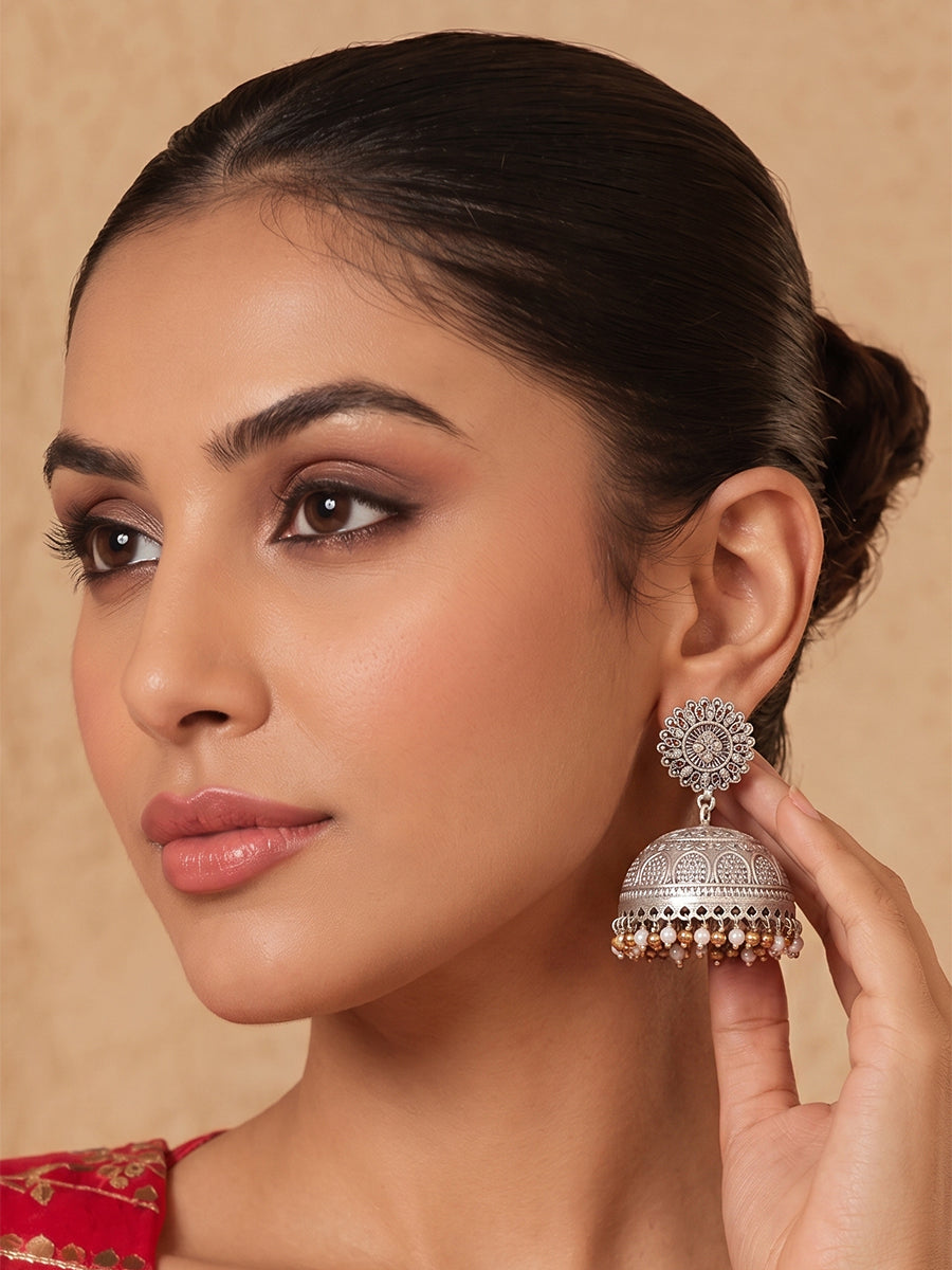 Veda Jhumki Earrings-Silver