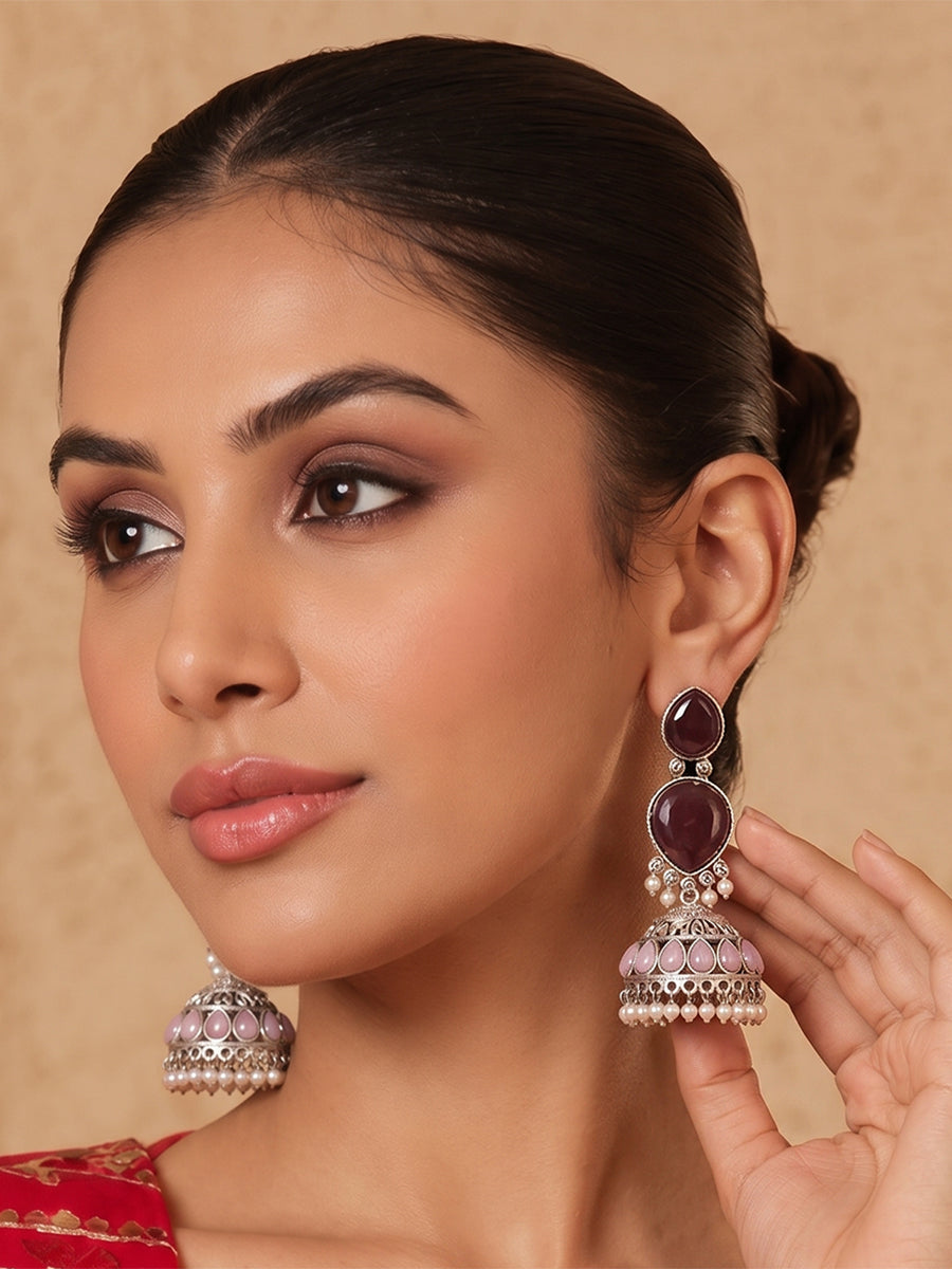 Adhika Jhumki Earrings-Purple