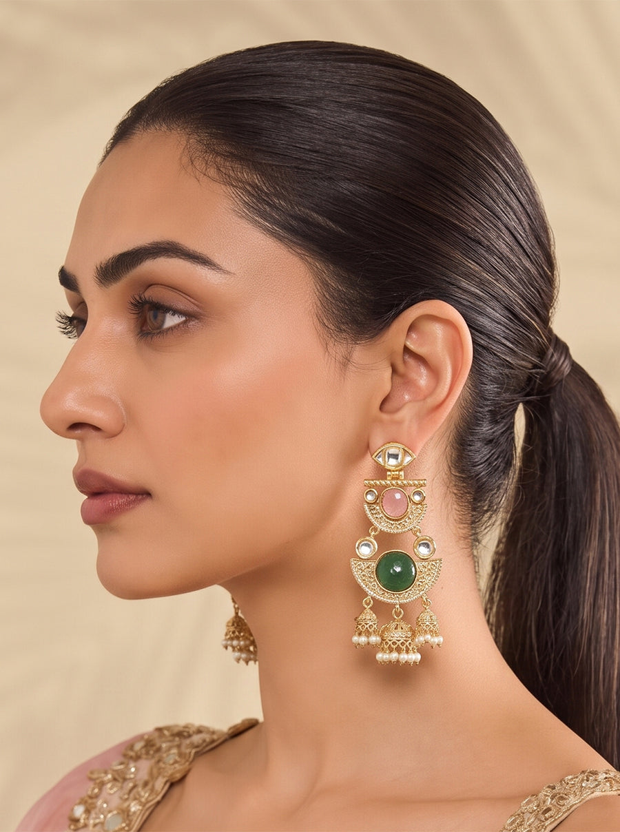 Sharvari Earrings-Pink / Green