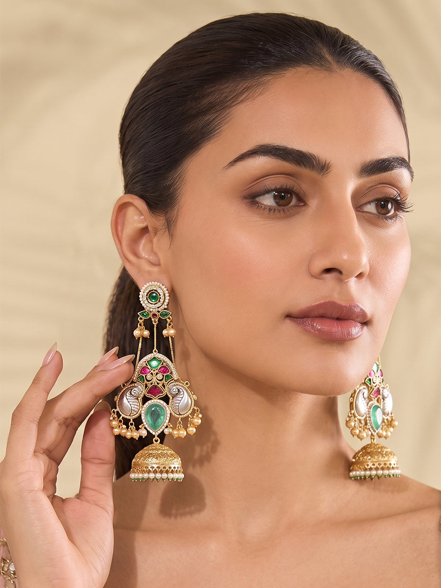 Samridhi Long Jhumki Earrings-Multicolor