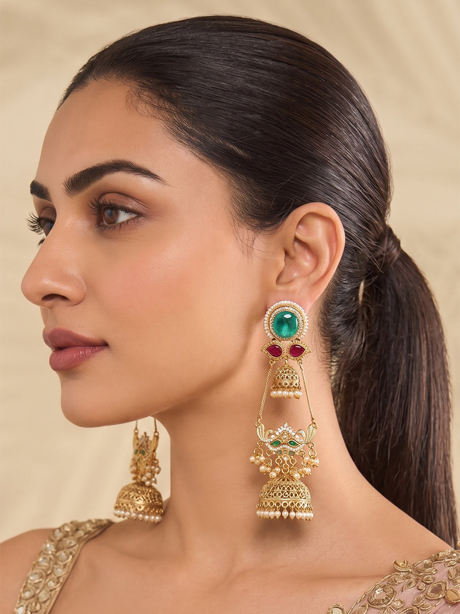 Shivira Long Jhumki Earrings-Mint Green