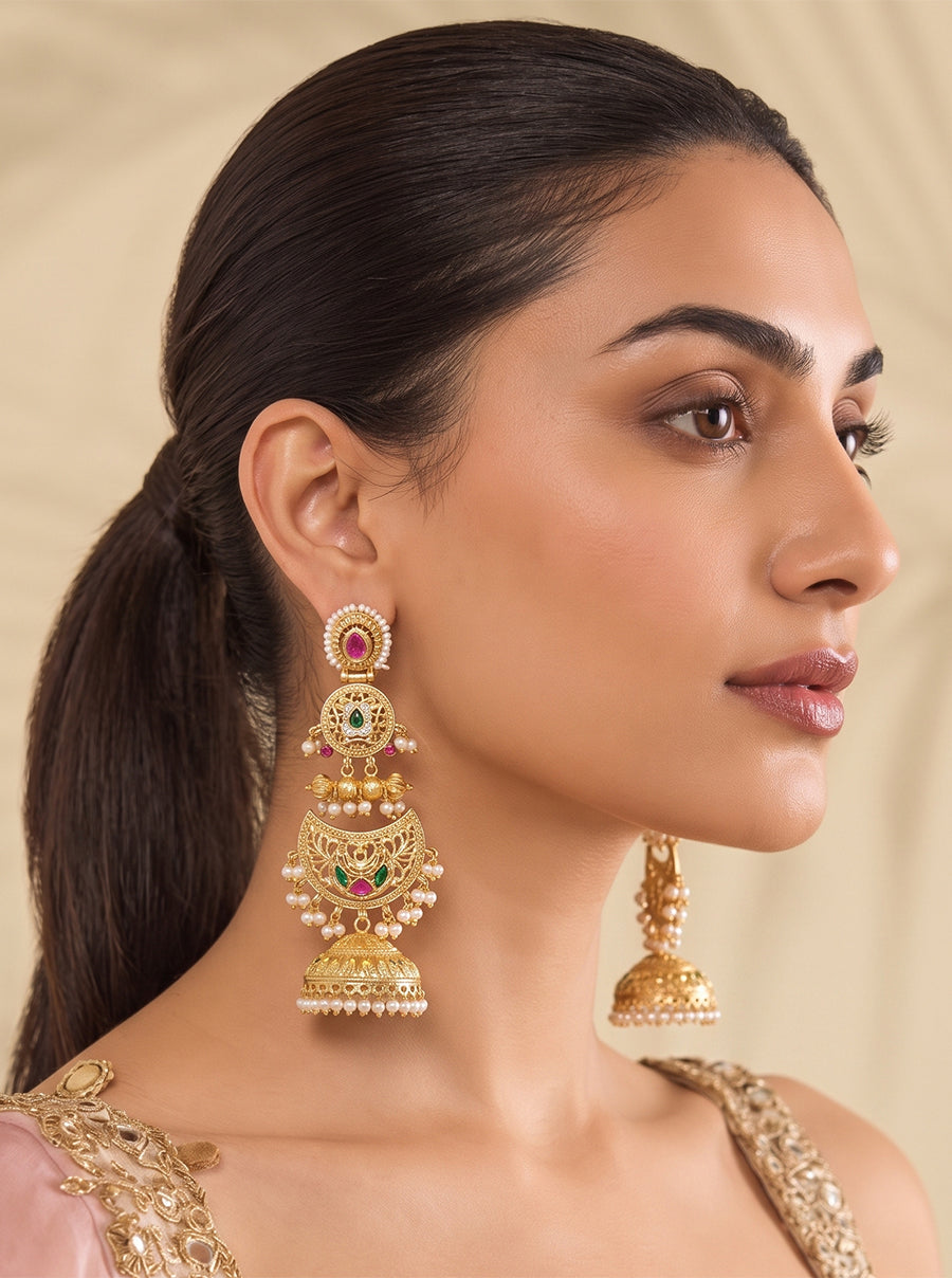 Ekisha Long Jhumki Earrings-Multicolor