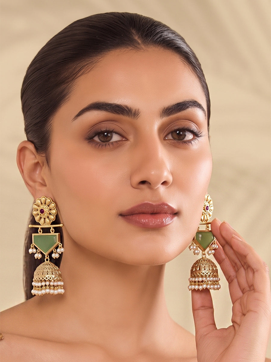 Moksha Jhumki Earrings-Mint Green