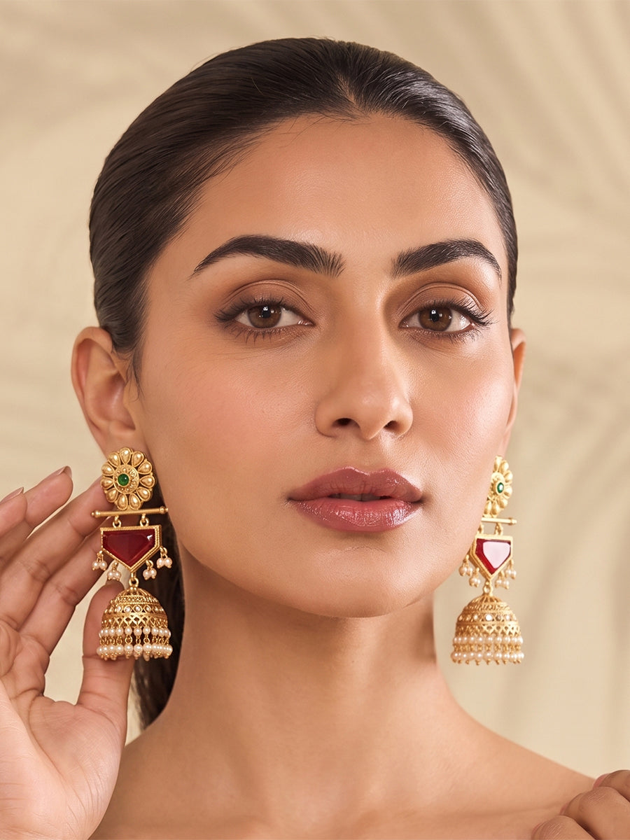 Moksha Jhumki Earrings-Maroon
