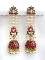 Meera Long Jhumki Earrings-Pink / Green