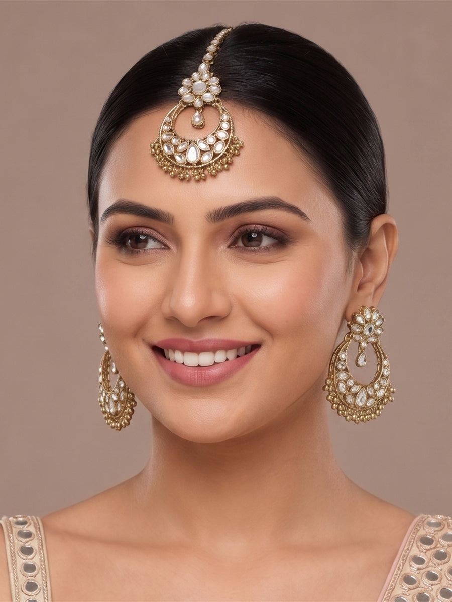 Risha Mirror Earrings & Tikka-Antique Gold