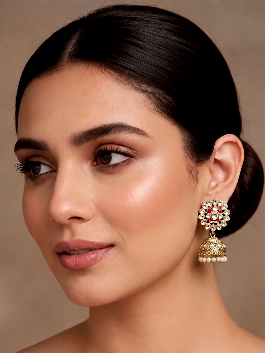 Damini Jhumki Earrings-Red
