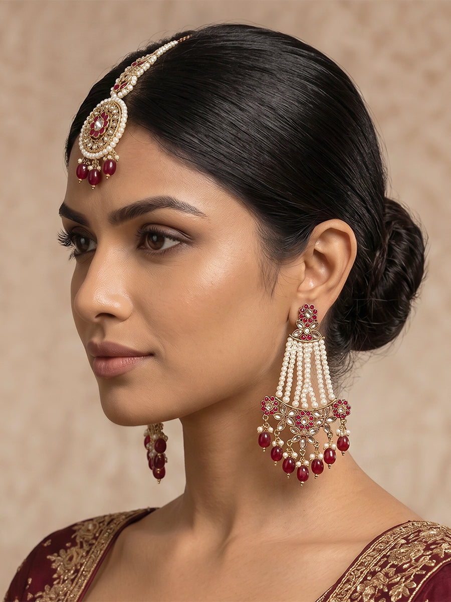 Ankita Earrings & Tikka-Maroon