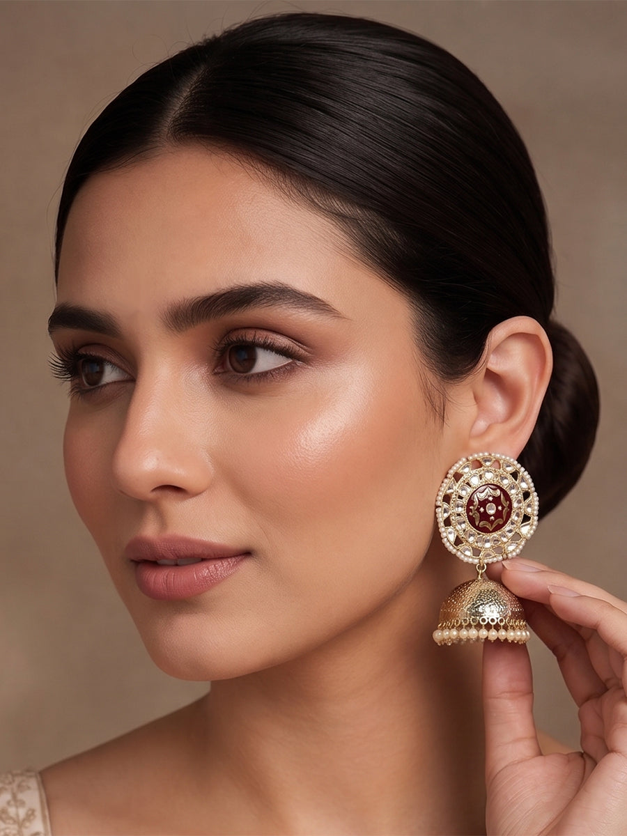 Mehar Jhumki Earrings-Maroon