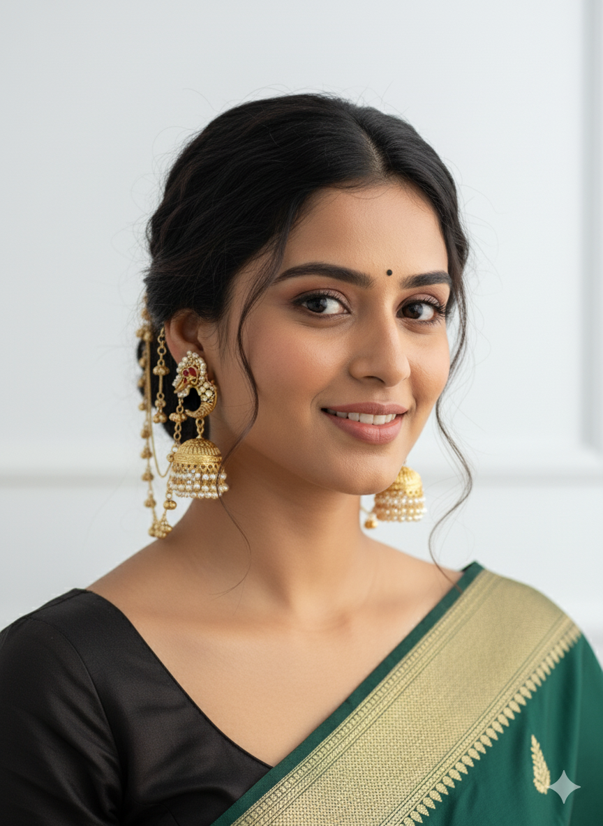 Chitra Jhumki Earrings With Ear Chain