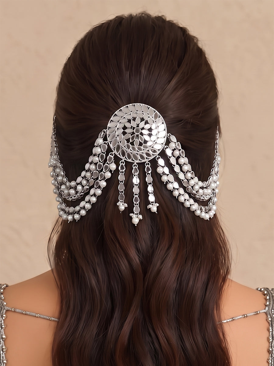 Rasika Mirror Hair Bun Pin-Silver