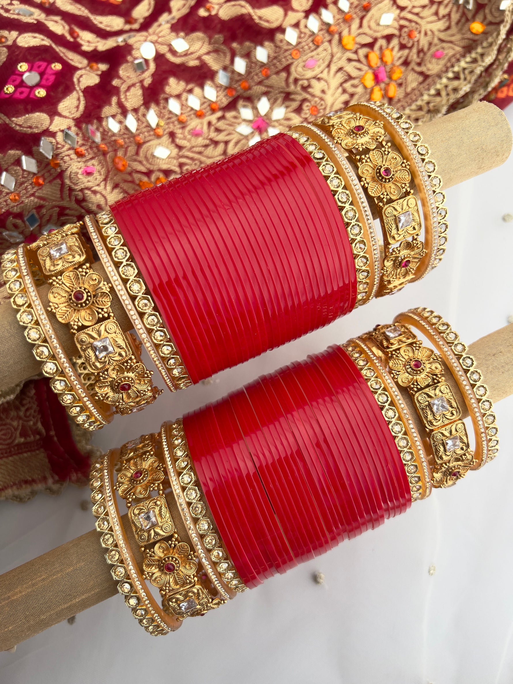 Meera Bridal Choora Bangle Set - Red